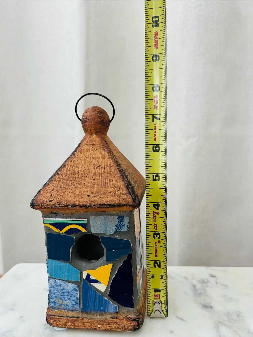 Handmade Mosaic Blue & Yellow Birdhouse Decor - Unbranded